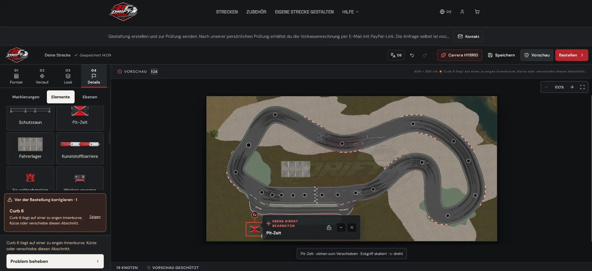 Vorschau des Strecken-Designers mit eigenem RC-Drift-Layout