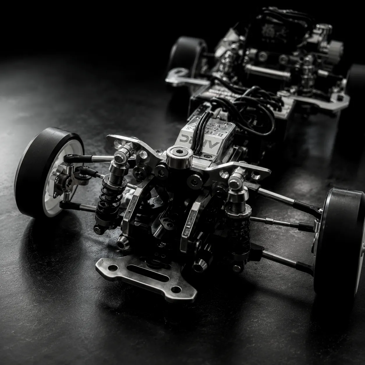 1:24 RC Drift Chassis Frontansicht auf der Strecke